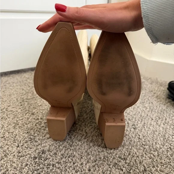 Cream Western-Style Knee-High Boots - Picture 5 of 6